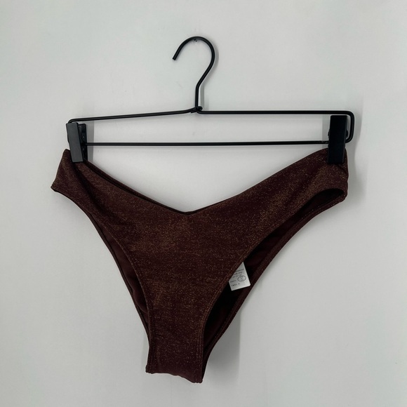 Abercrombie & Fitch Tall Side High Leg Cheeky Bikini Brown Shimmer Bottoms - Picture 2 of 5